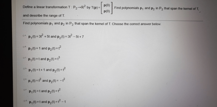 Define a linear transformation t p2 r2