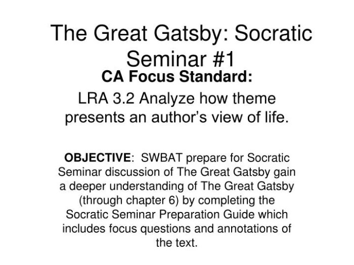 Socratic seminar questions the great gatsby