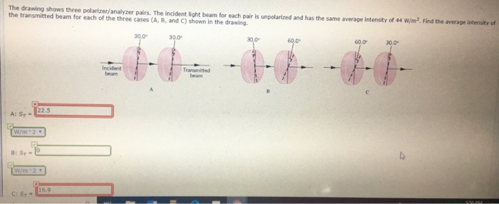 The drawing shows three polarizer analyzer pairs